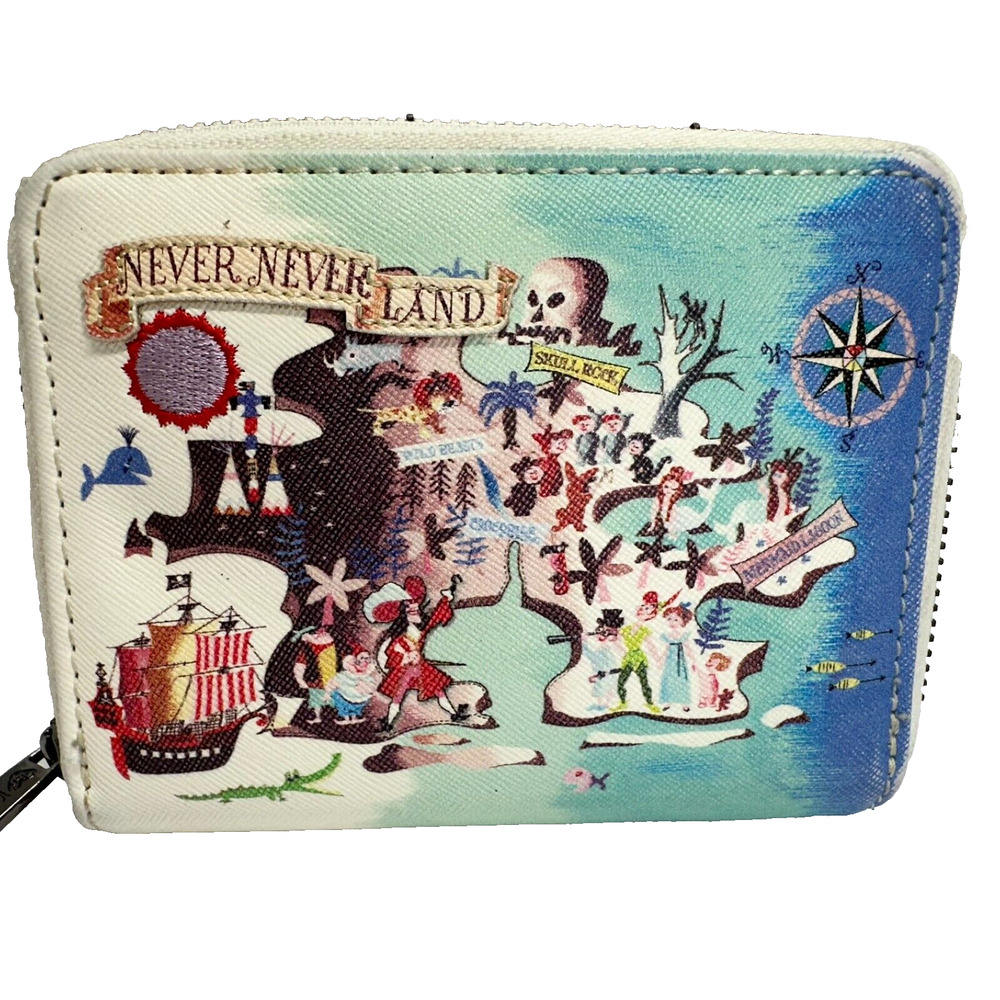 Loungefly Never Never Land Peter Pan Zip Around Bi-Fold Wallet Off White